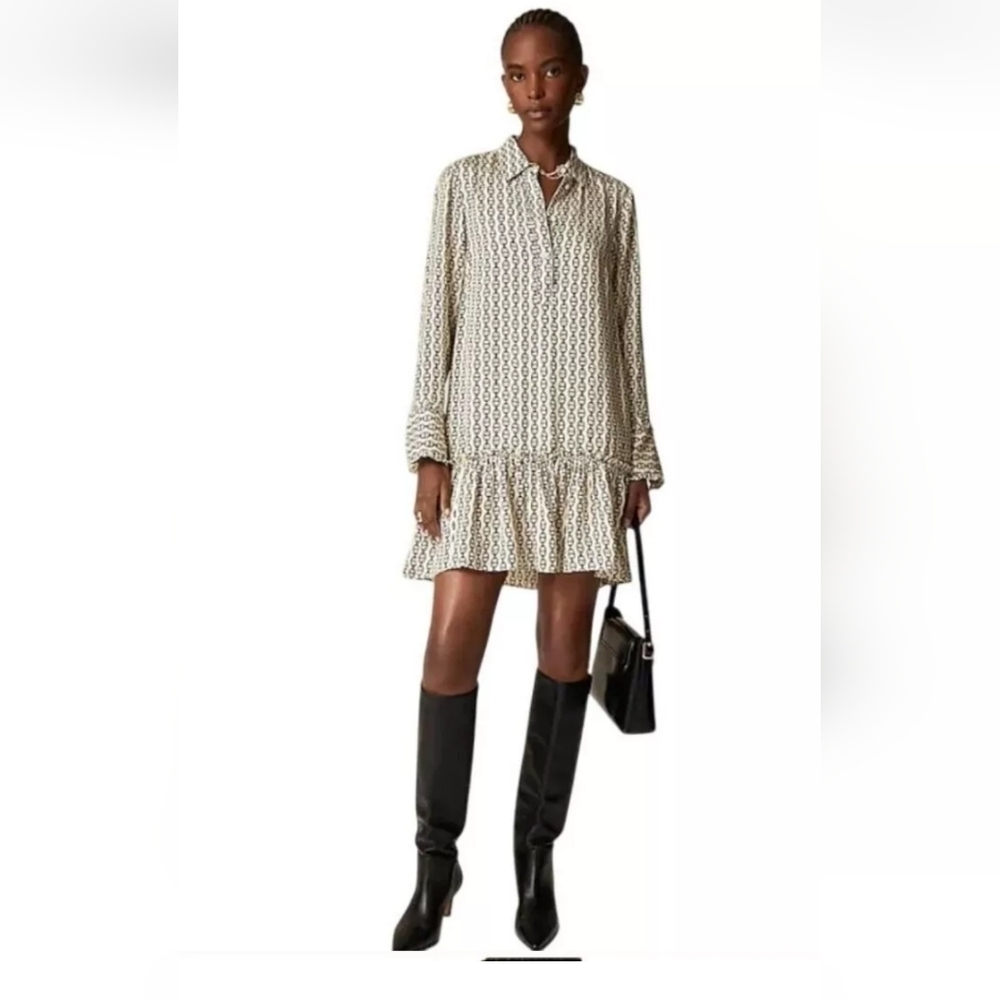 J. Crew Ameila Popover Shirt-Dress In Vintage Links Print. Size Ladies L